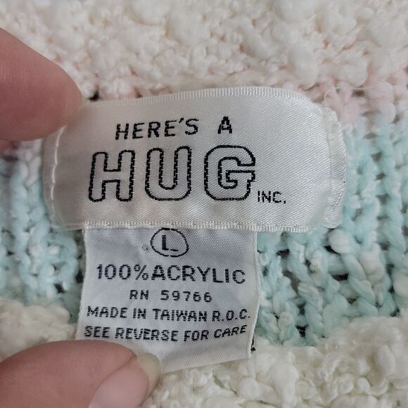 Vintage Here's a Hug Pastels Summer Sleevess Acrylic Sweater size Large - Picture 4 of 9